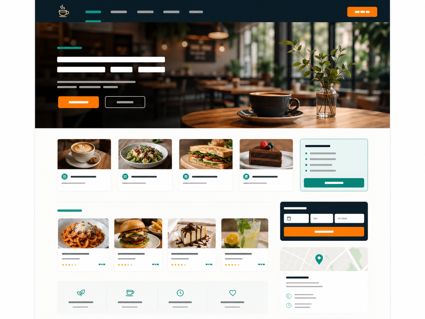 Kafe ve restoran için örnek web sitesi önizlemesi