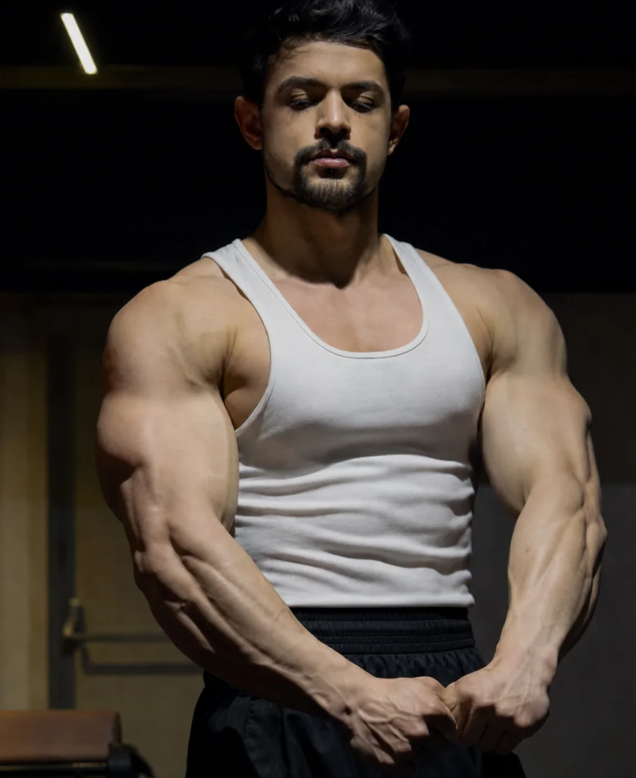 Çağrı Karakaş spor salonunda fizik pozunda